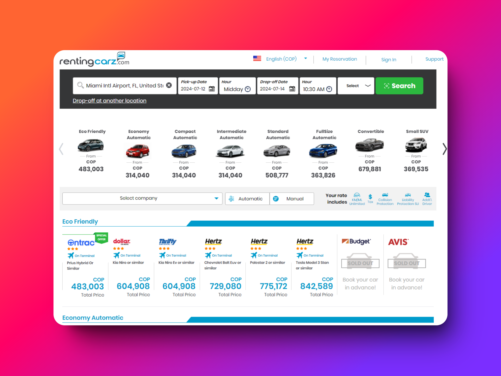 RentingCarz Homepage Matrix - Desktop/